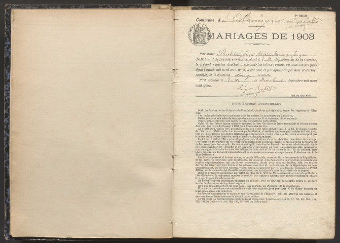 Mariages (1903-1921).