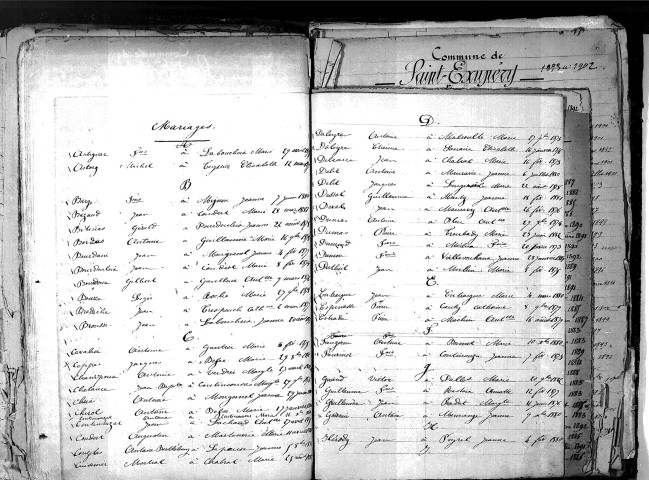 Tables décennales des mariages (1873-1882)