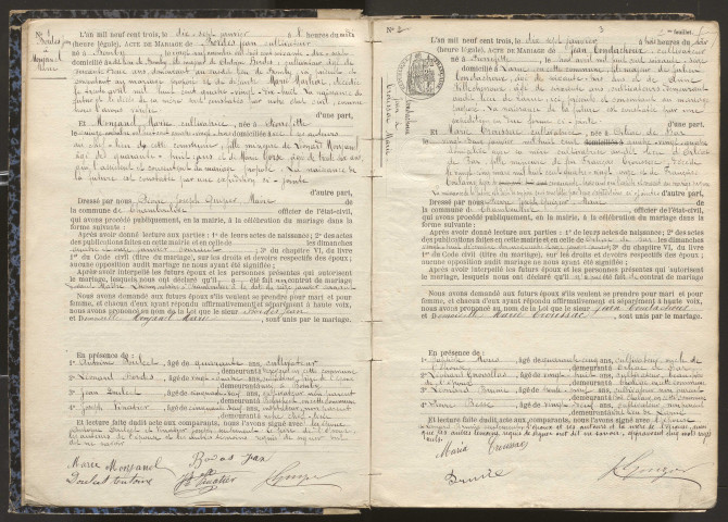 Mariages (1903-1921).