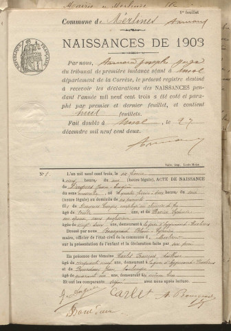 Naissances, mariages, décès (1903-1912).