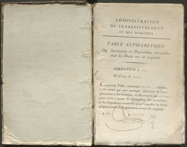 Table alphabétique des successions et dispositions éventuelles acquittées