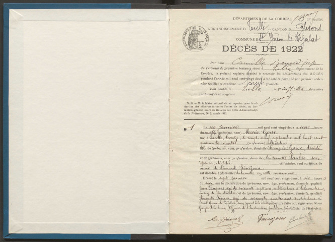 Décès (1922-1932).