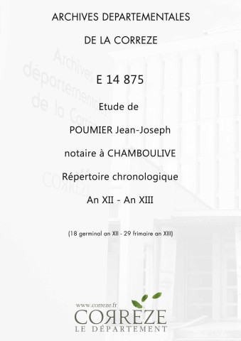 Répertoire chronologique : 18 germinal an XII-29 frimaire an XIII