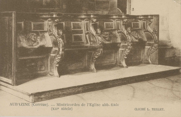 Aubazine : "Aubazine (Corrèze) - Miséricordes de l'église abbatiale (XIIe siècle)".