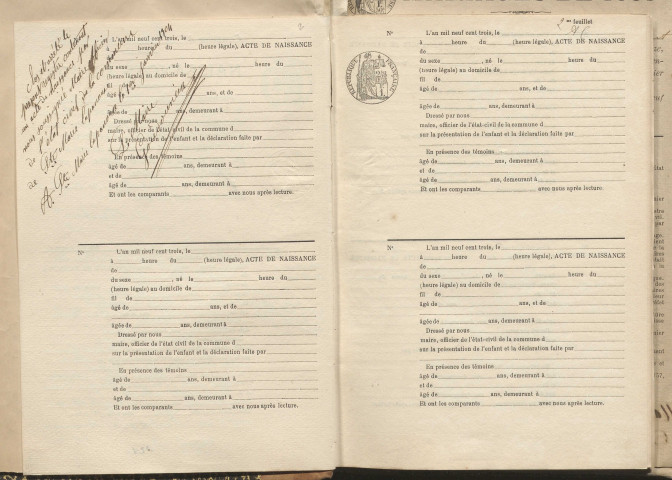 Naissances, mariages, décès (1903-1912).