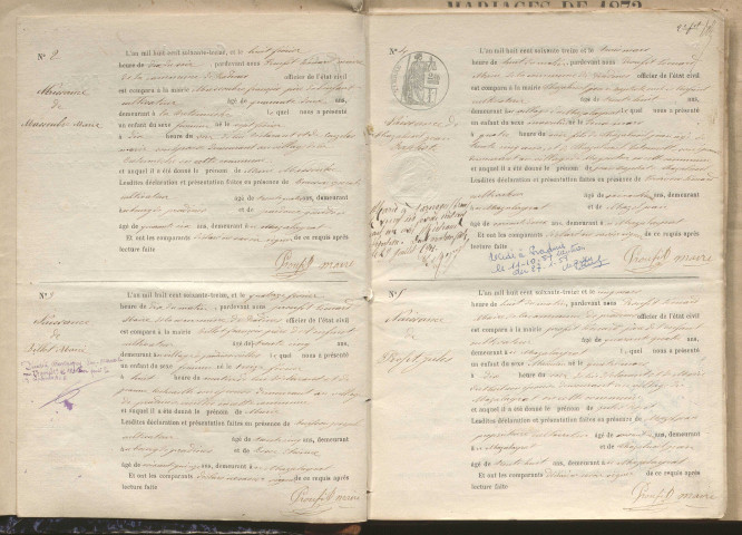 Naissances, mariages, décès (1873-1882)