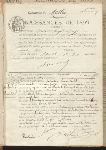 Naissances, mariages, décès (1893-1902)