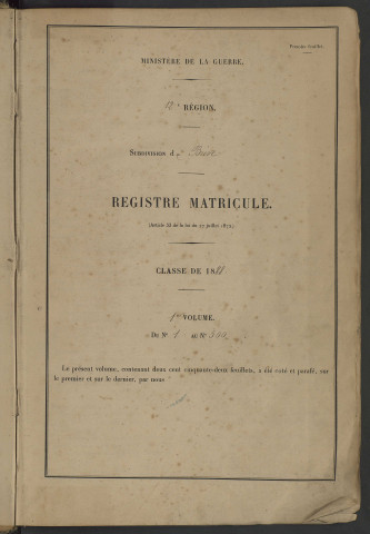 Classe 1888 : matricules 1 à 500.