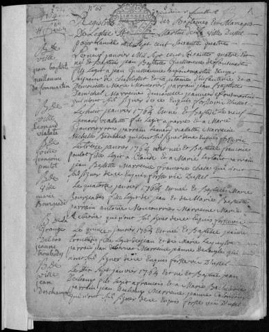 Baptêmes, mariages, sépultures (1764-1770)