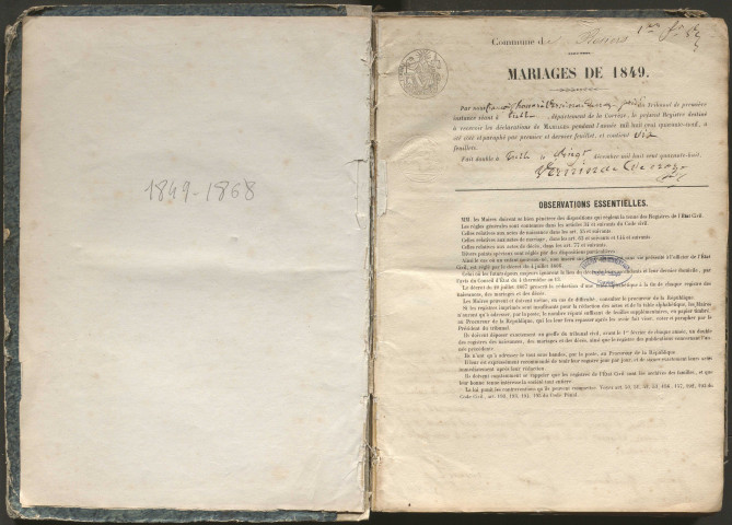 Mariages (1849-1868)