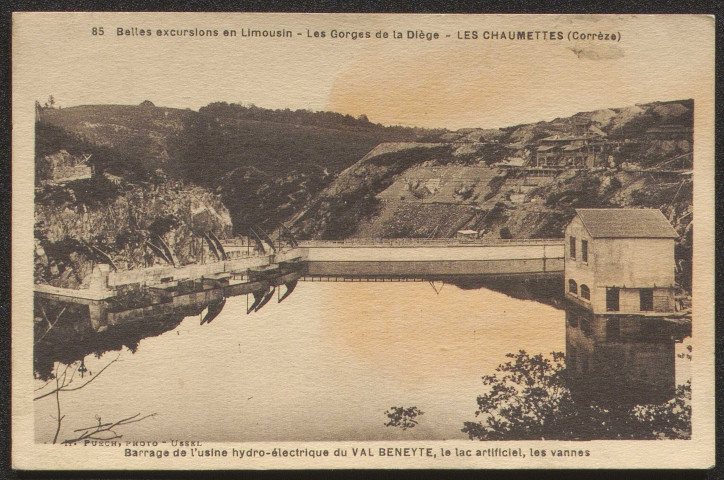 Roche-le-Peyroux : "85 Belles excursions en Limousin - Les gorges de la Diège - Les Chaumettes (Corrèze) - Barrage de l'usine hydro-électrique du Val Beneyte, le lac artificiel, les vannes".