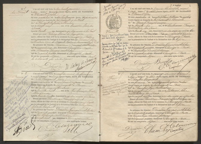 Naissances, mariages, décès (1903-1912).