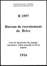 Classe 1916 : table alphabétique des engagés volontaires non encore inscrits au registre matricule et des réserves étrangers à la subdivision de Brive-la-Gaillarde pris en domicile.
