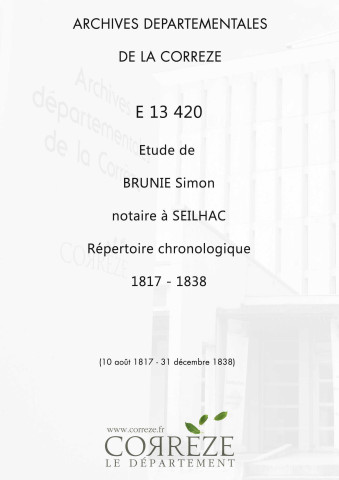 Répertoire chronologique : 10 août 1817-31 décembre 1838