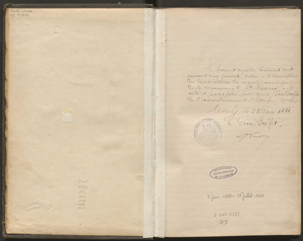 Délibérations du conseil municipal. 3 juin 1888-29 juillet 1900