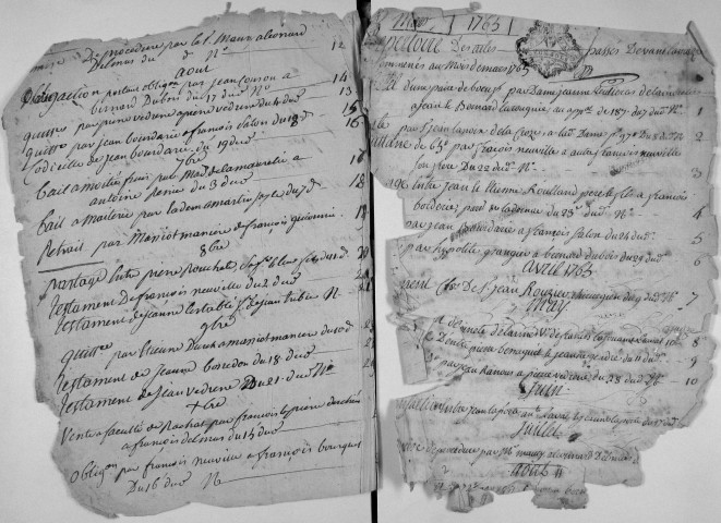 Répertoire chronologique : 7 mars 1765-31 décembre 1790