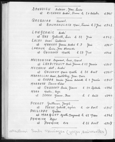 Tables décennales des mariages (1943-1952)