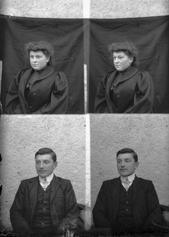 Deux portraits en buste : jeune femme et jeune homme.