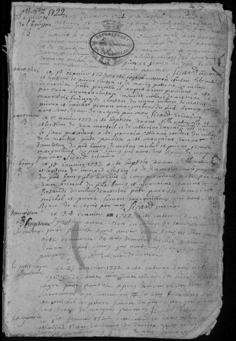 Baptêmes, mariages, sépultures (1722-1740)