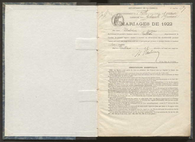 Mariages (1922-1932).