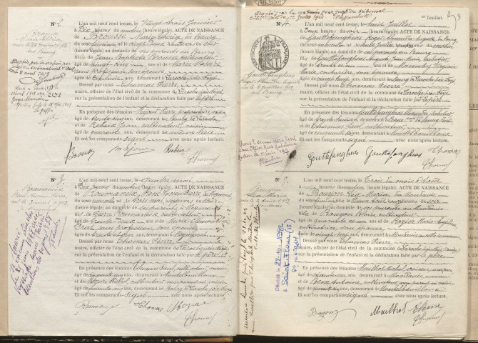 Naissances, mariages, décès (1913-1922).