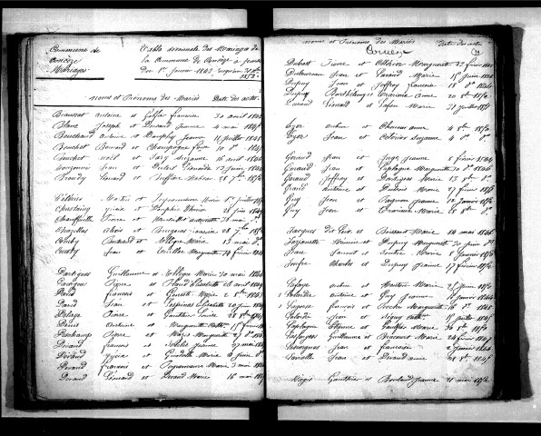 Tables décennales des mariages (1843-1852)