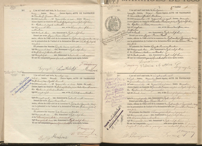 Naissances, mariages, décès (1903-1912).