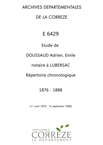 Répertoire chronologique : 11 août 1876-16 septembre 1888