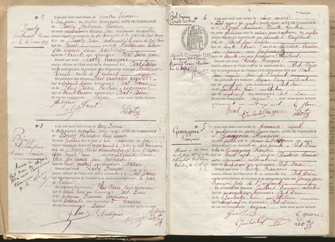 Naissances, mariages, décès (1913-1922).