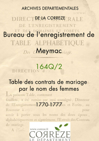 Table des contrats de mariage par le nom des femmes