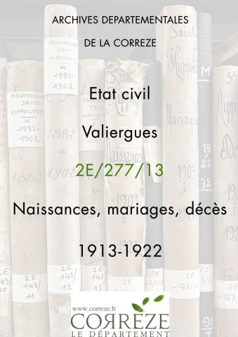 Naissances, mariages, décès (1913-1922).