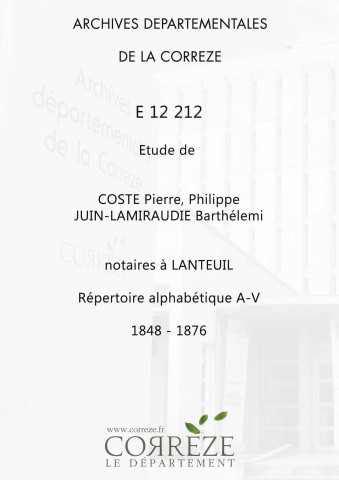 Répertoire alphabétique : A-V