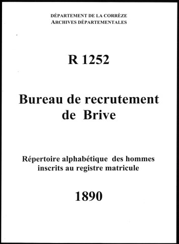 Classe 1890 : table alphabétique.