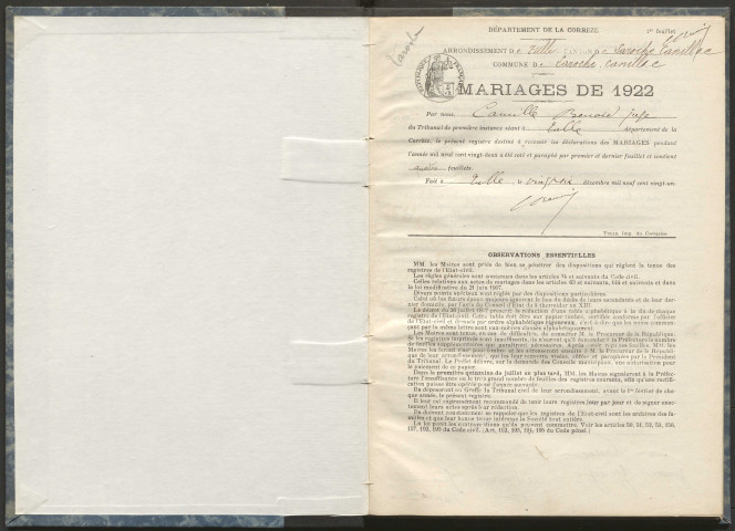 Mariages (1922-1932).