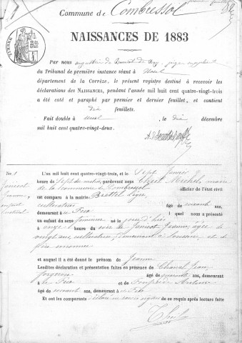 Naissances, mariages, décès (1883-1892)
