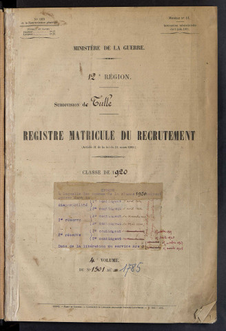 Classe 1920 : matricules 1501 à 1799.