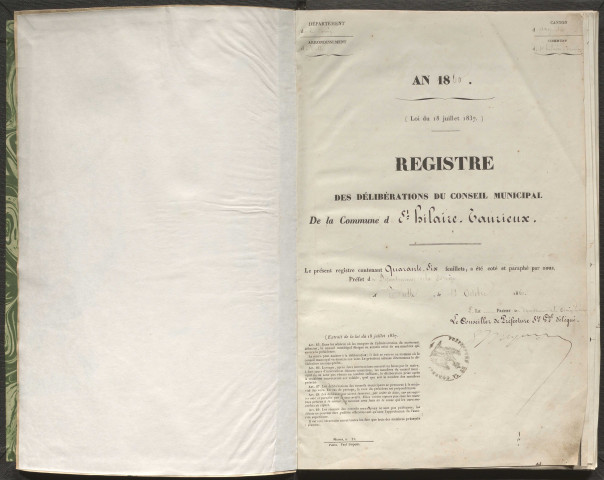 Délibérations du conseil municipal. 11 novembre 1860-18 mars 1877