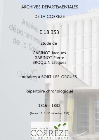Répertoire chronologique : 26 mai 1816-30 décembre 1832