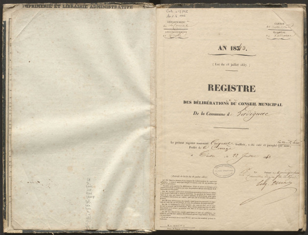 Délibérations du conseil municipal. 22 octobre 1843-15 octobre 1871
