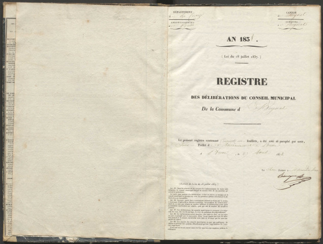 Délibérations du conseil municipal. 29 juillet 1838-22 juin 1845