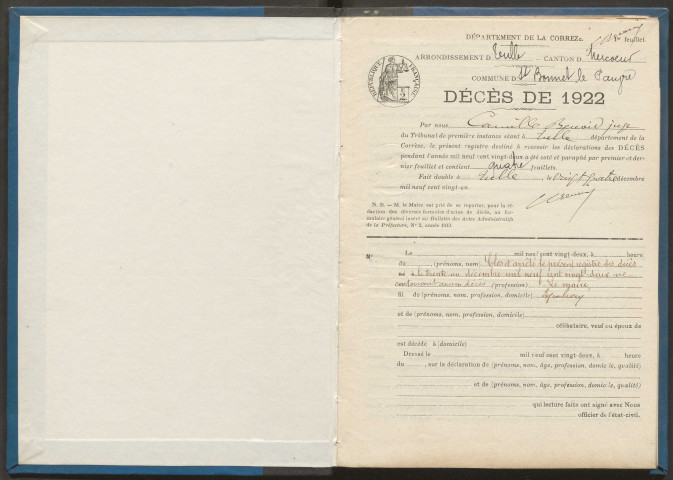 Décès (1922-1932).