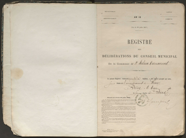 Délibérations du conseil municipal. 15 mai 1870-23 mars 1880