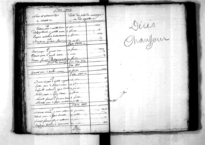 Tables décennales des mariages (1803-1812)