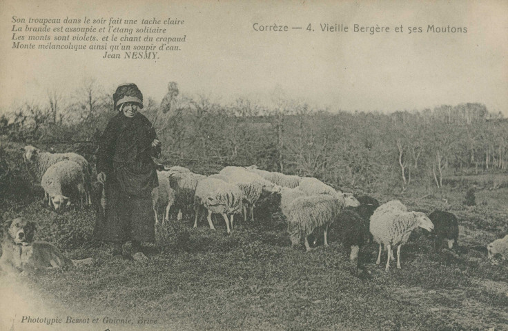Folklore : "Corrèze - 4. Vieille bergère et ses moutons". Poème de Jean Nesmy.