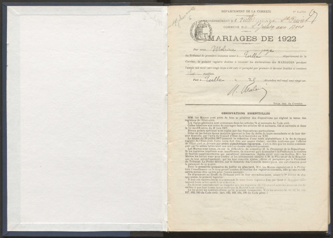 Mariages (1922-1932).