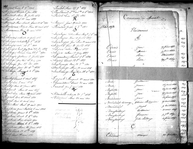 Tables décennales des naissances (1843-1852)