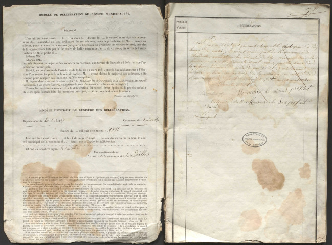 Délibérations du conseil municipal. 8 mai 1843-15 août 1871