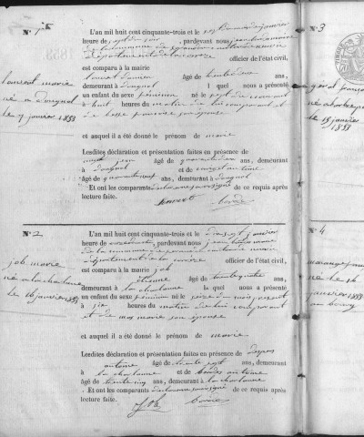 Naissances, mariages, décès (1853-1862)