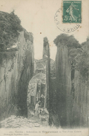 Donzenac : "113 - Corrèze - Ardoisières de Travassac - Vue d'une galerie".