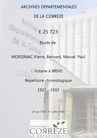Répertoire chronologique : 2 mai 1927-31 juillet 1932